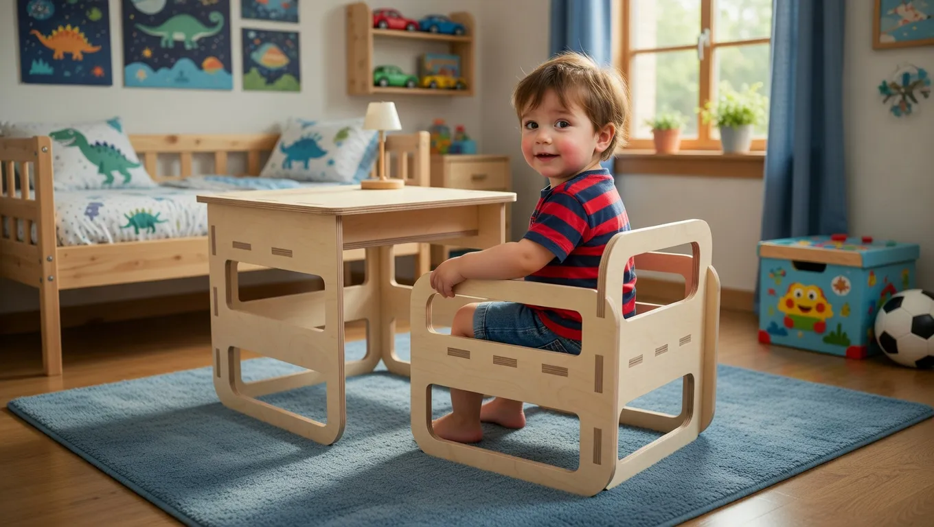 A kids desk and chair, designed in GCrafter